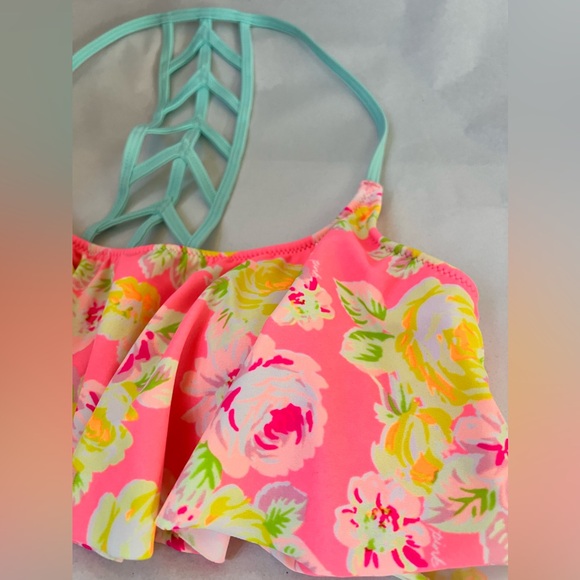 M VICTORIA’s SECRET SWIM lattice cage back bright ruffle floral roses bikini TOP - Picture 4 of 6